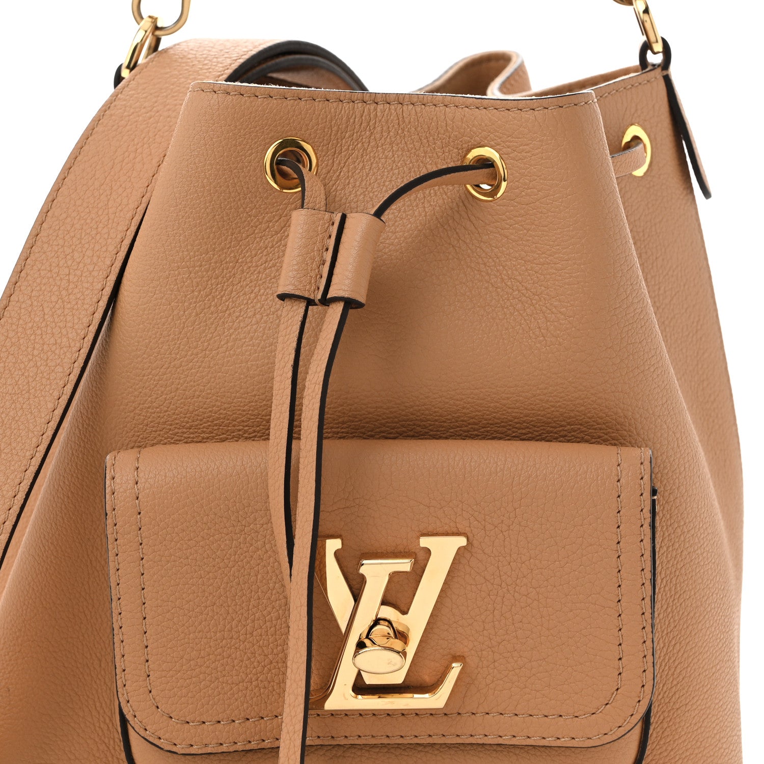 Louis Vuitton Calfskin Lockme Bucket MM Arizona Beige 8 of 10