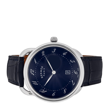 Hermes Stainless Steel Alligator 40mm Arceau Quartz Watch Bleu Abysse 2 of 5