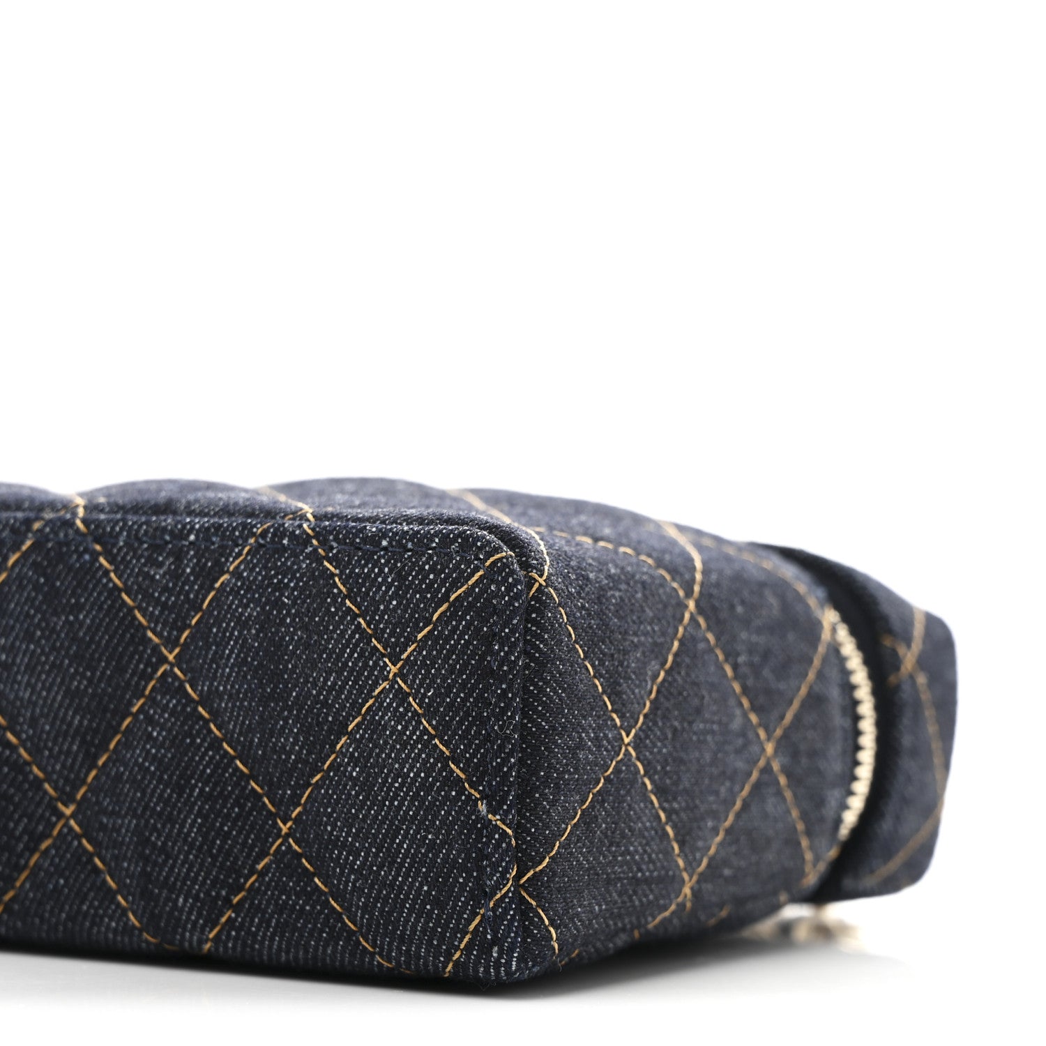 Chanel Denim Quilted Top Handle Slim Vanity Case With Chain Dark Blue Orange 10 of 11
