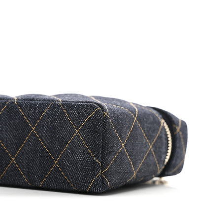 Chanel Denim Quilted Top Handle Slim Vanity Case With Chain Dark Blue Orange 10 of 11