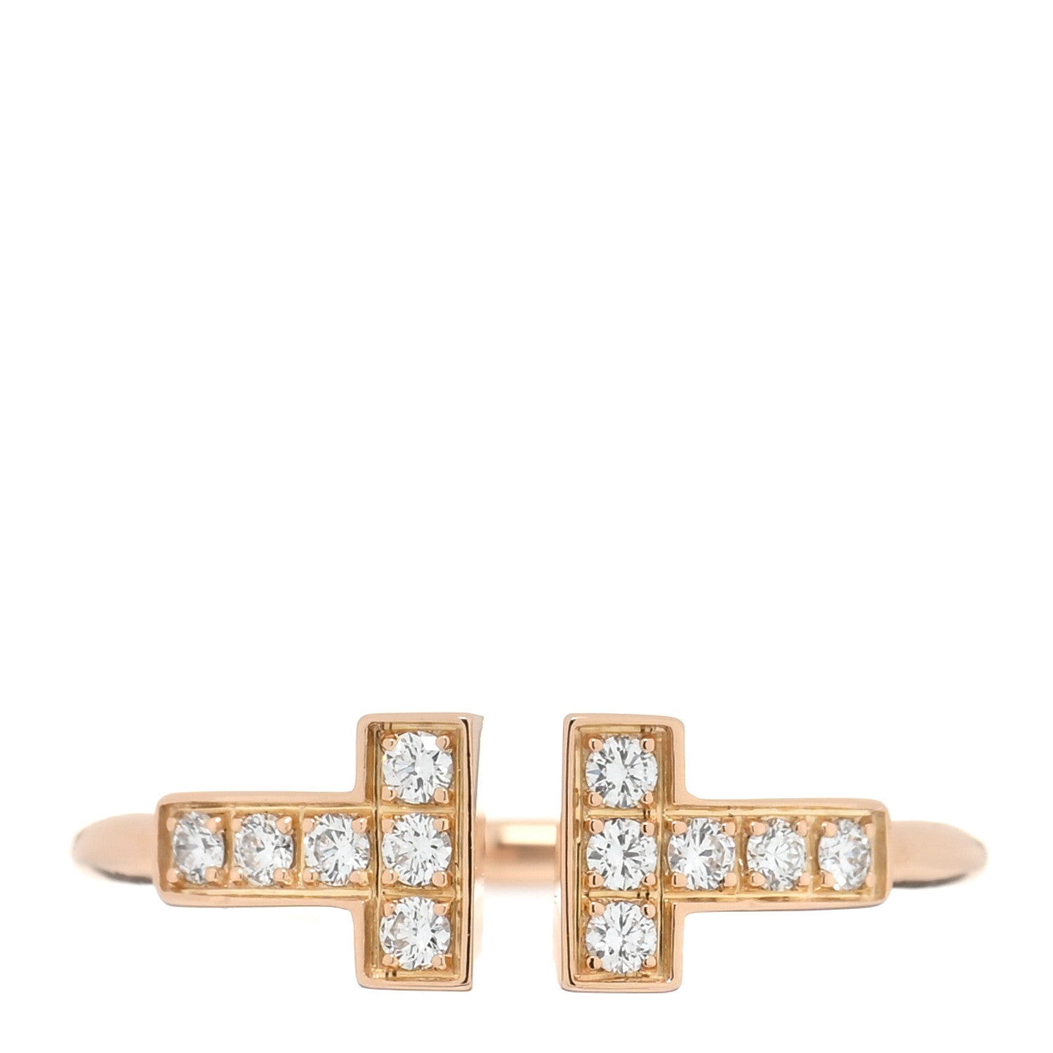 Tiffany 18K Rose Gold Diamond T Wire Ring 50 5.5 1 of 4
