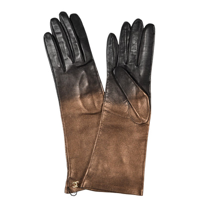 Chanel Metallic Lambskin Long Gloves 8 Black Brown 2 of 10