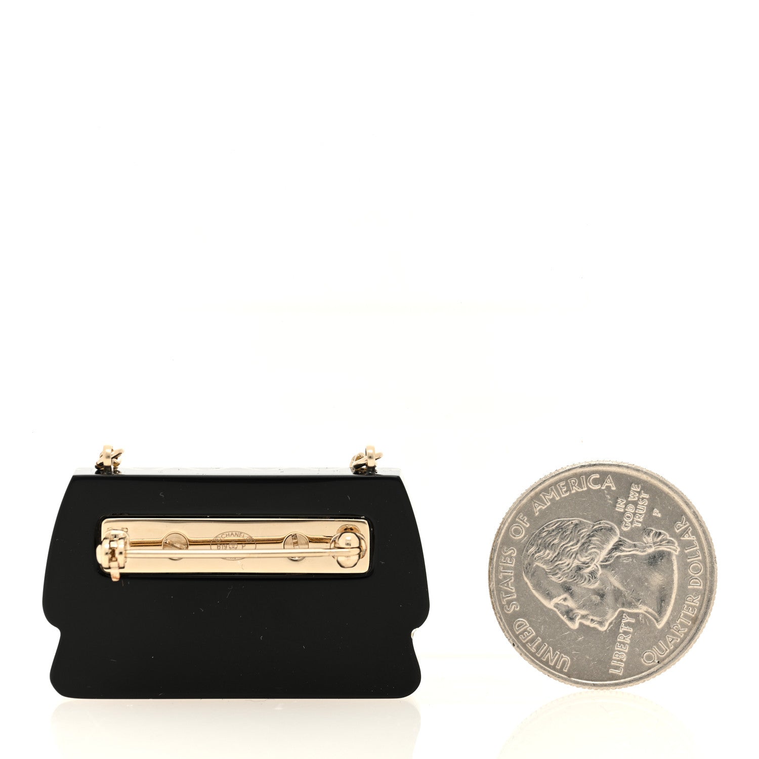 Chanel Resin Flap Bag Brooch Gold Black White 2 of 4