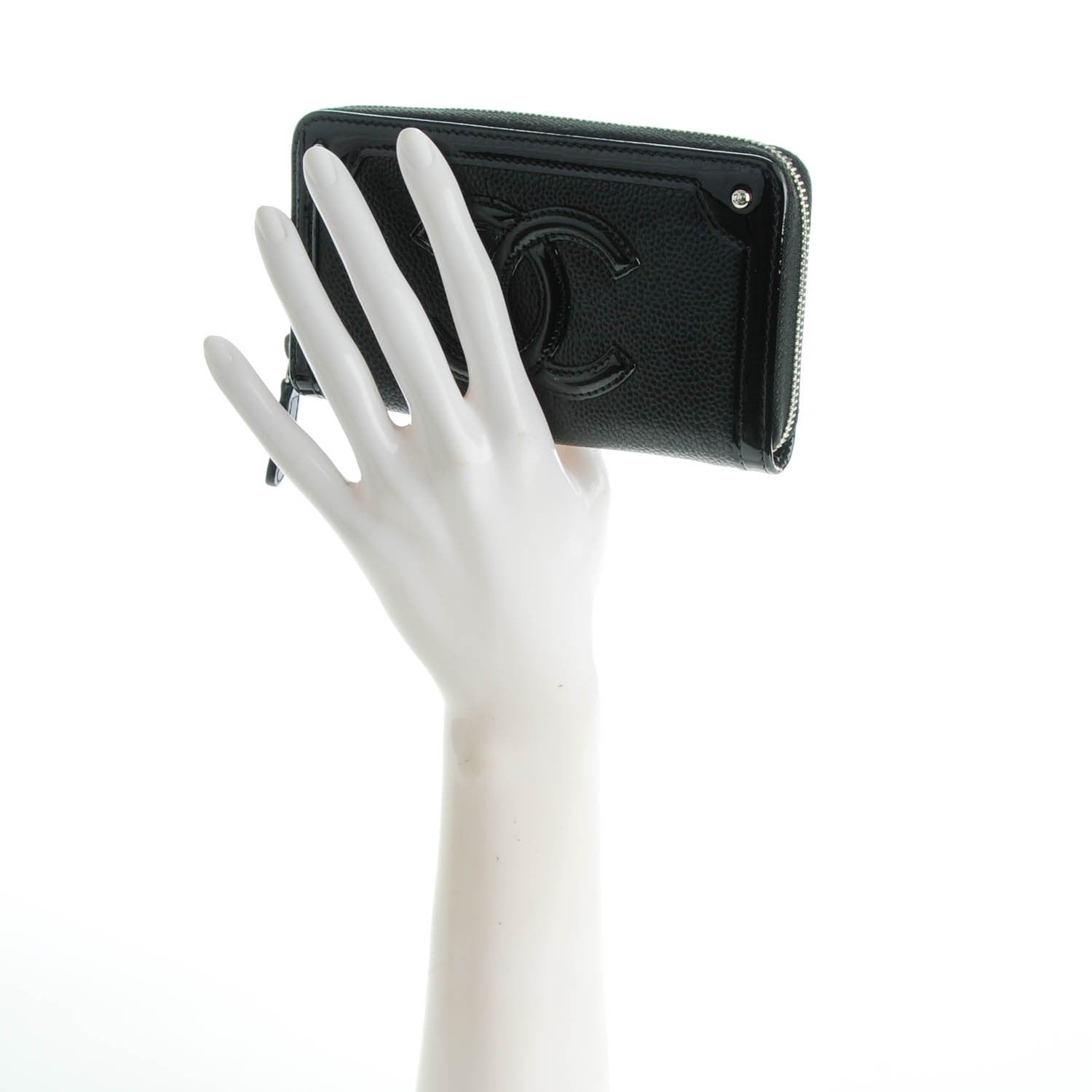 Chanel Caviar Patent Small CC Contour Zip Around Wallet Black 2 of 8