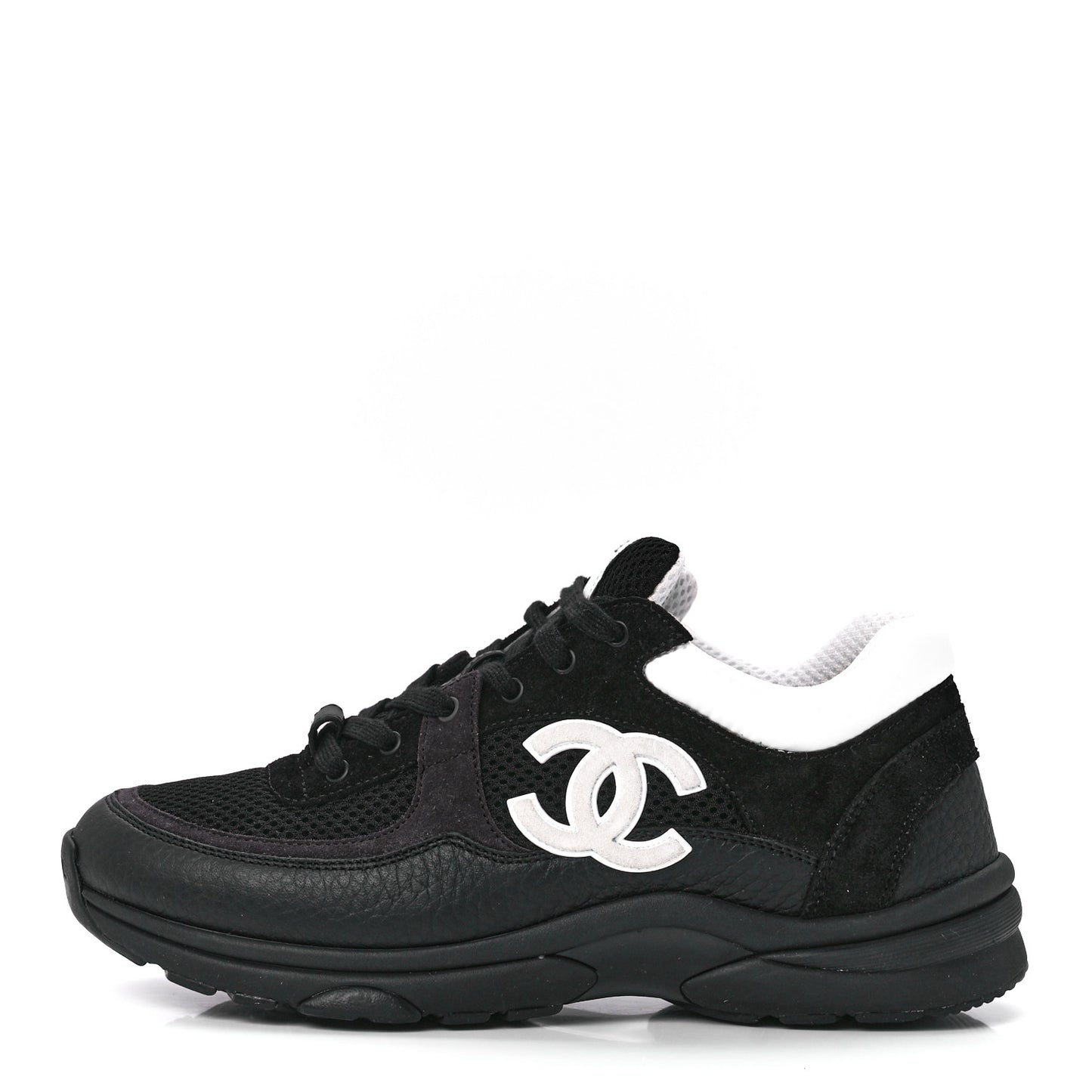 Mesh Suede Grained Calfskin Womens CC Sneakers 38 Black White