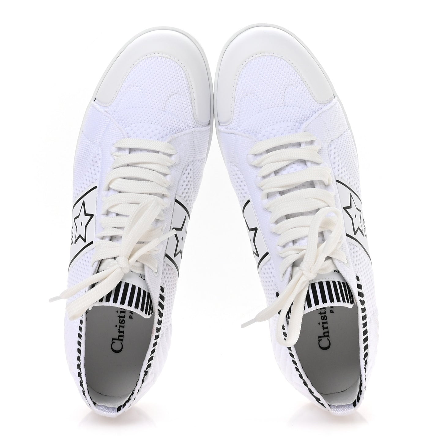 Calfskin Knit Dior Star Low Top Sneakers 38.5 White Black