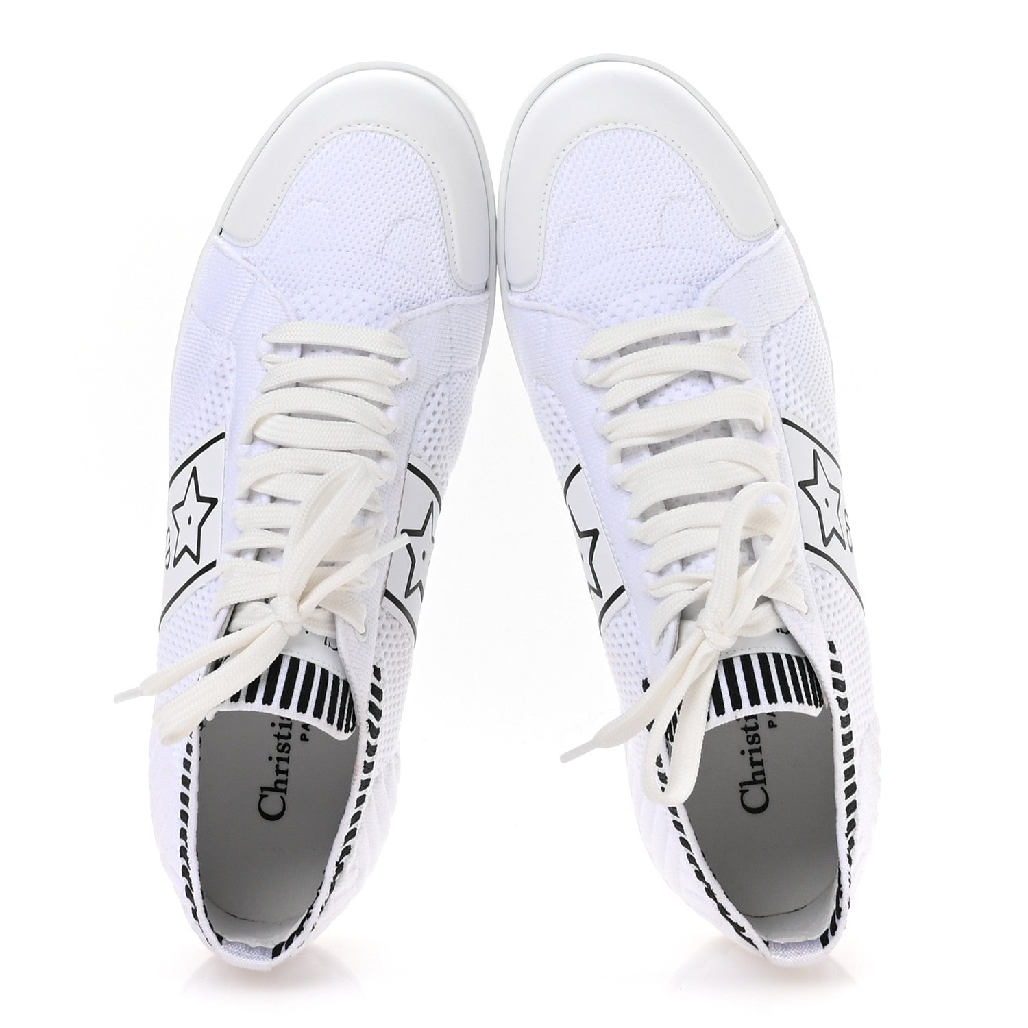 Christian Dior Calfskin Knit Dior Star Low Top Sneakers 38.5 White Black 2 of 9