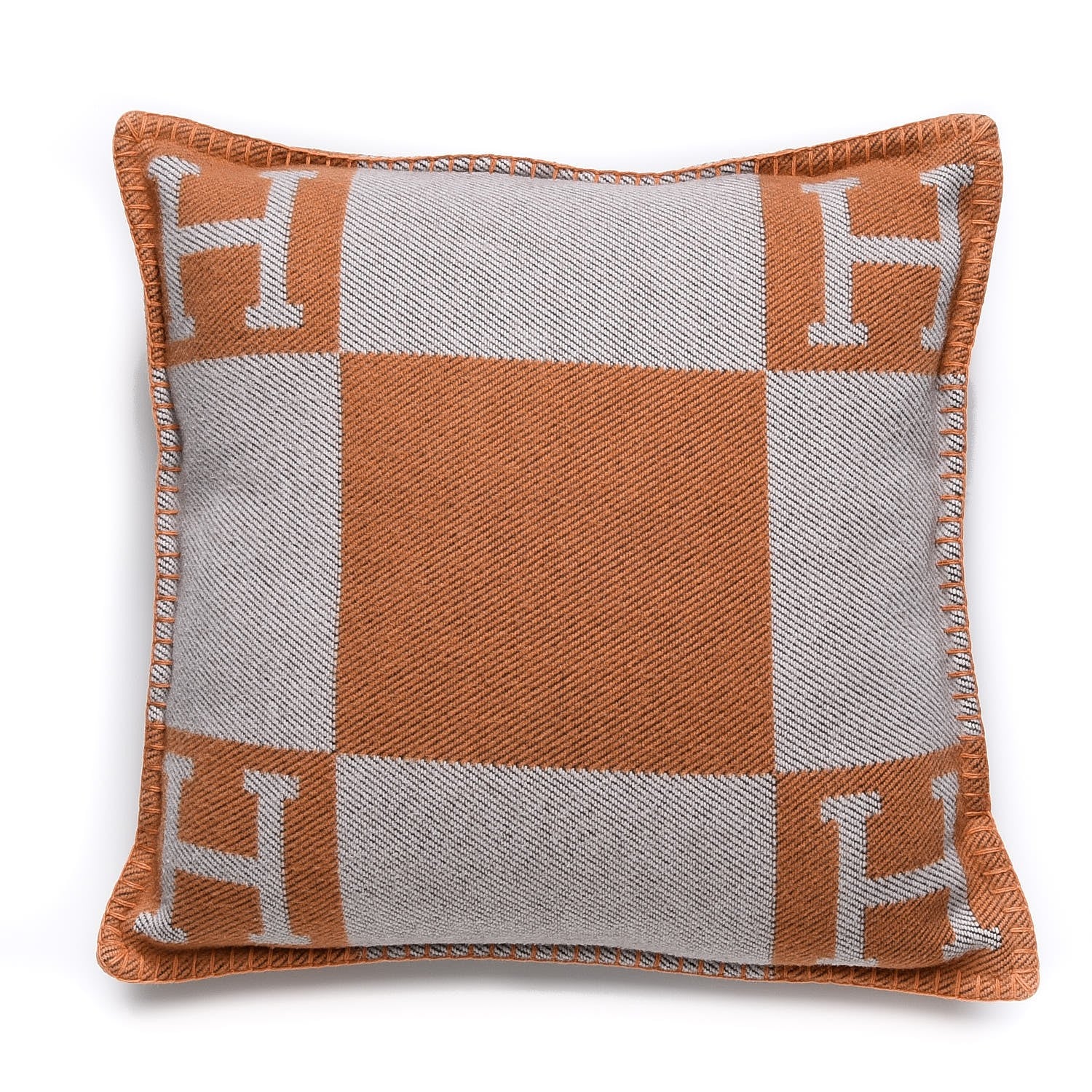 Hermes Wool Cashmere Avalon Pillow GM Ecru Potiron 1 of 5