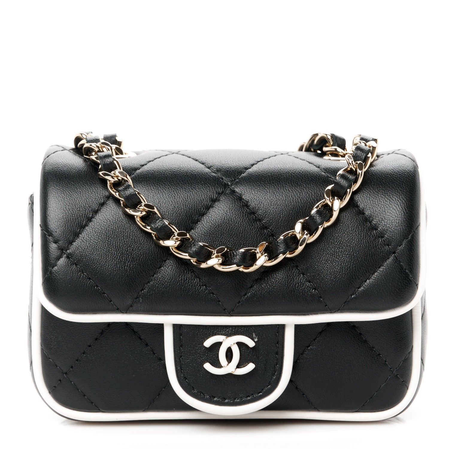 Chanel Lambskin Quilted Resin CC Flap Clutch With Chain Black White 1 of 10