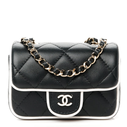 Chanel Lambskin Quilted Resin CC Flap Clutch With Chain Black White 1 of 10