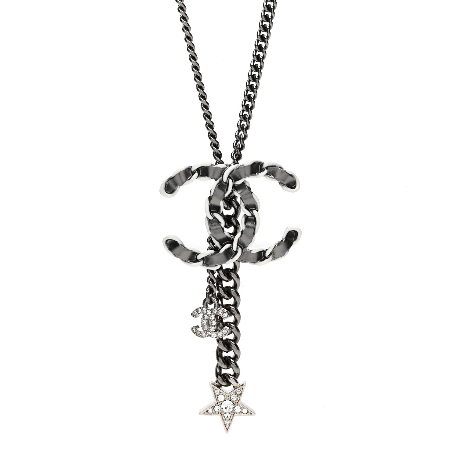 Chanel CHA CC Chain Charm Necklace Silver White 4 of 5