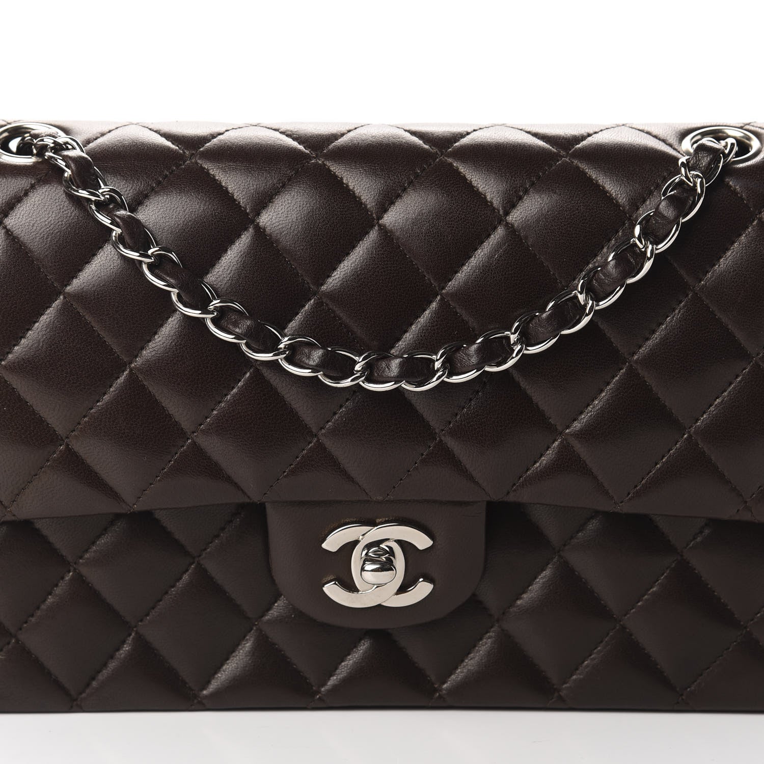 Chanel Lambskin Quilted Medium Double Flap Dark Brown 11 of 12