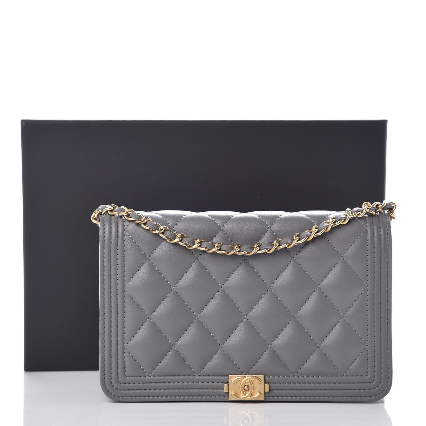 Lambskin Quilted Boy Wallet On Chain WOC Grey