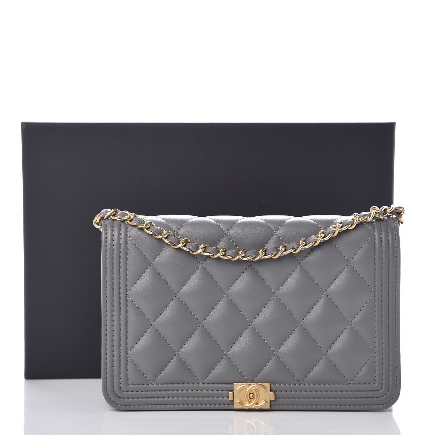 Chanel Lambskin Quilted Boy Wallet On Chain WOC Grey 11 of 11