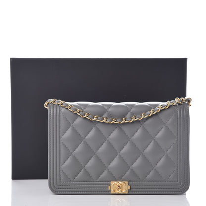 Chanel Lambskin Quilted Boy Wallet On Chain WOC Grey 11 of 11