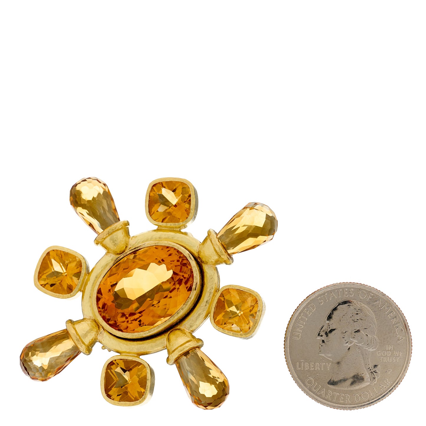 18K Yellow Gold Citrine Brooch Pin