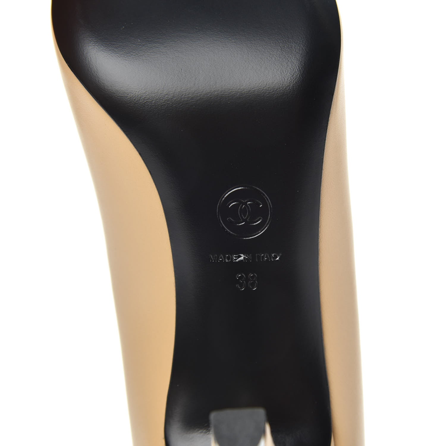 Chanel Lambskin Cap Toe Pearl Pumps 38 Beige Black 9 of 10
