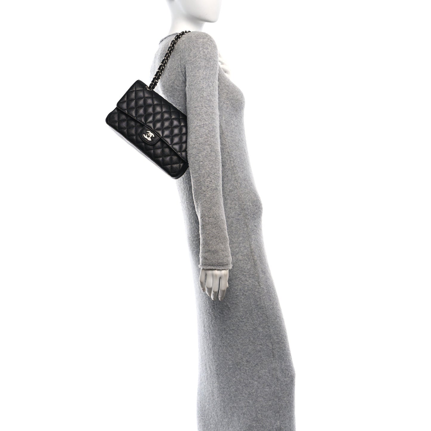 Caviar Quilted Medium Double Flap Black