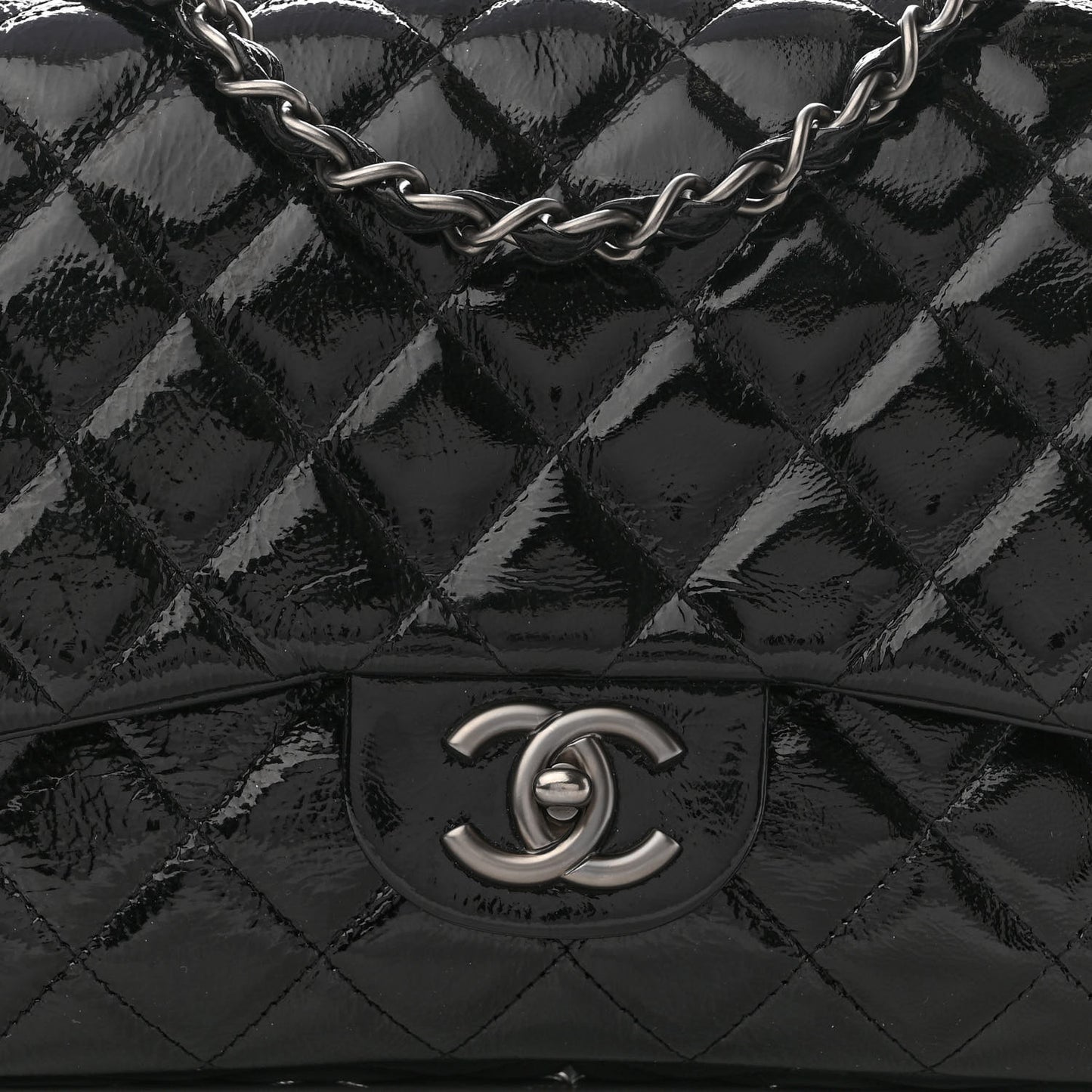 Crinkled Patent Quilted Jumbo Single Flap Black