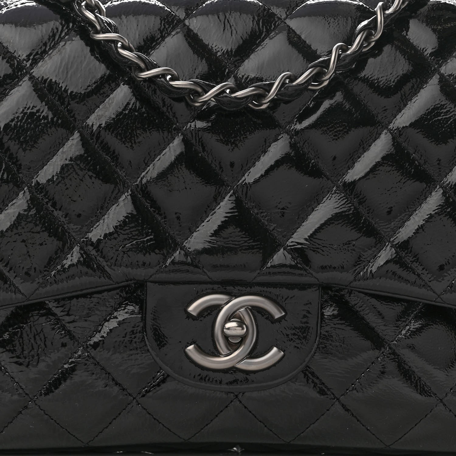 Chanel Crinkled Patent Quilted Jumbo Single Flap Black 8 of 11