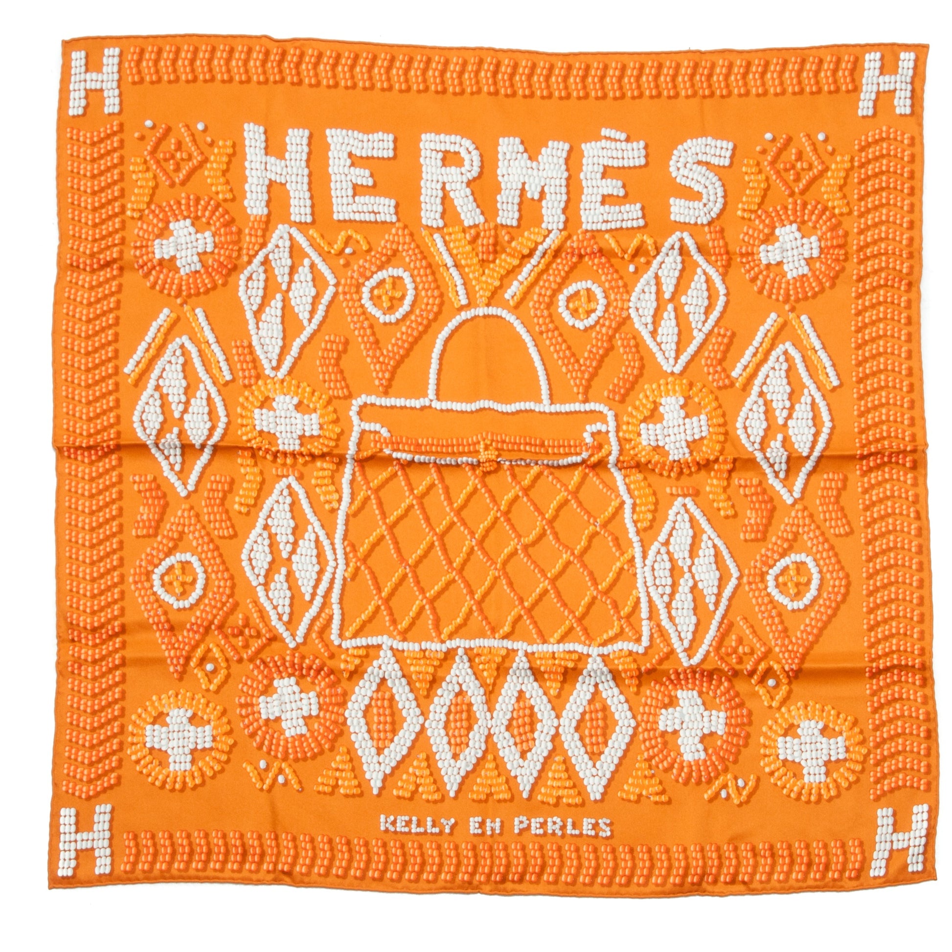 Hermes Silk Kelly En Perles Scarf 70 Orange 1 of 4