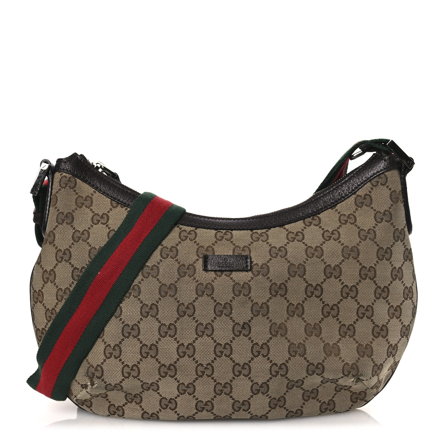 Gucci Monogram Web Medium Half Moon Hobo Dark Brown 1 of 15