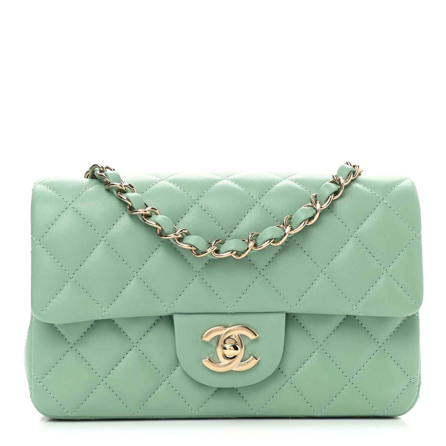 Lambskin Quilted Mini Rectangular Flap Light Green