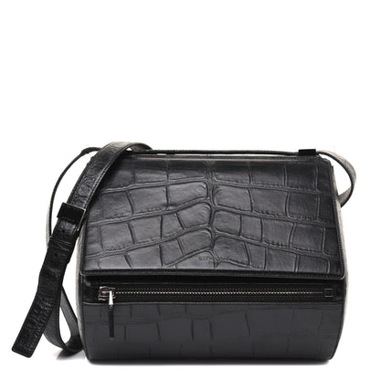 Givenchy Calfskin Crocodile Embossed Medium Pandora Box Crossbody Bag Black 1 of 28