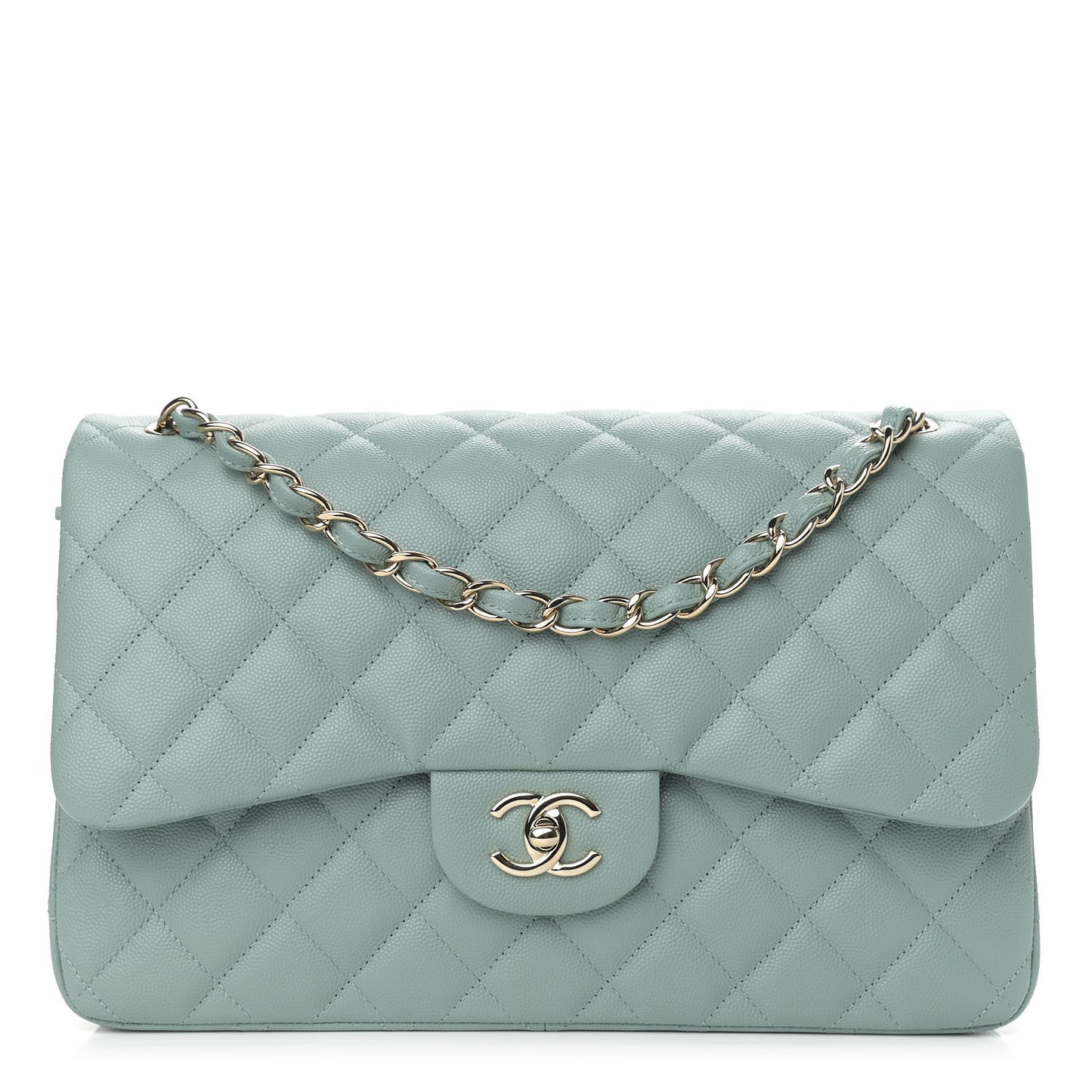 Caviar Quilted Jumbo Double Flap Dark Green