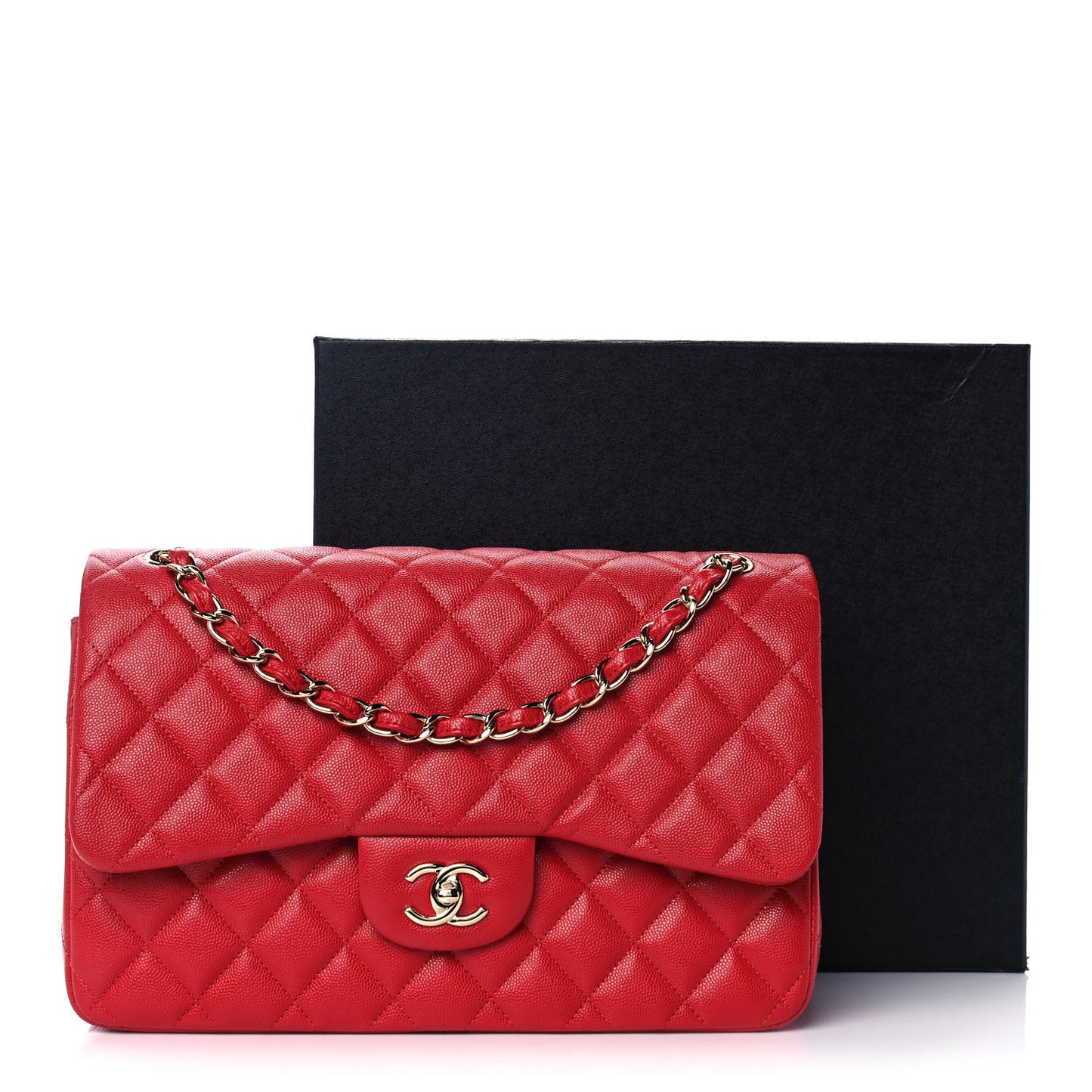 Caviar Quilted Jumbo Double Flap Red