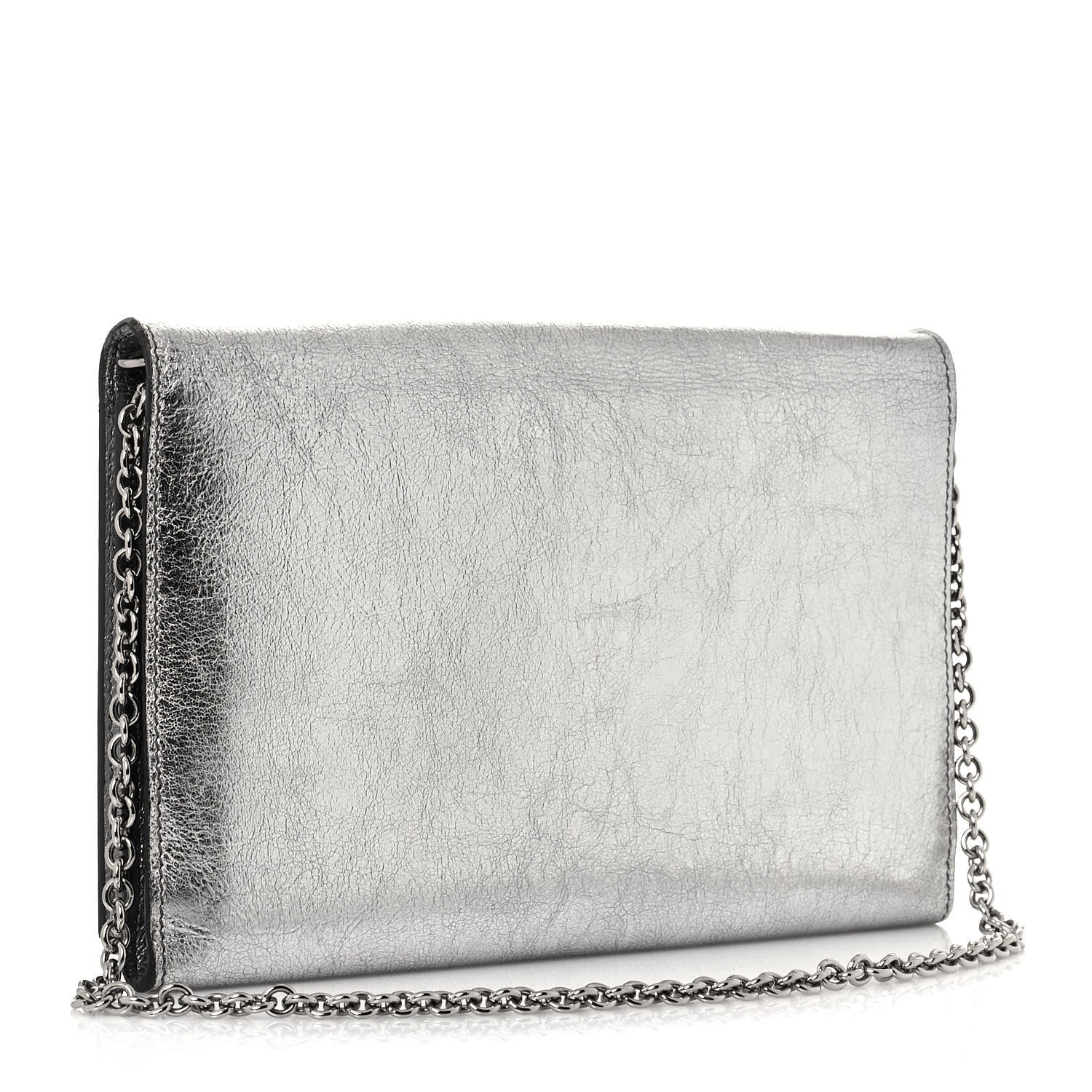 Saint Laurent Metallic Crinkled Calfskin Belle de Jour Chain Clutch Silver 2 of 14
