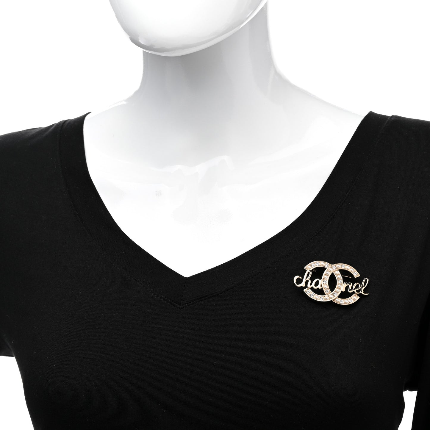 Graduated Pearl Crystal CC Brooch Gold