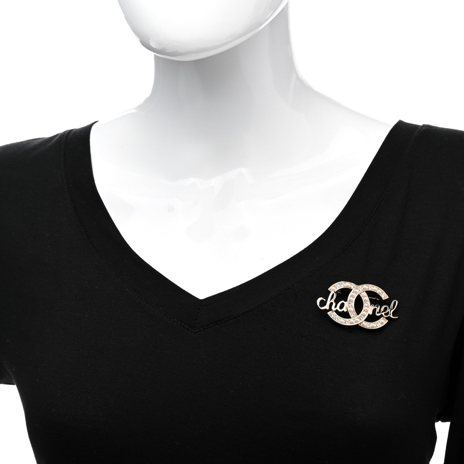 Chanel Graduated Pearl Crystal CC Brooch Gold 2 of 5