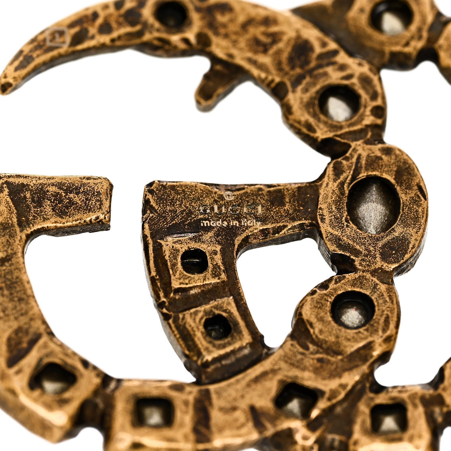 Gucci Oxidized Metal Crystal Double G Bracelet Aged Gold Multicolor 4 of 5