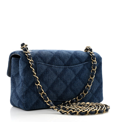 Chanel Printed Denim Quilted Mini Rectangular Flap Dark Blue 3 of 10