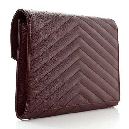 Saint Laurent Grain De Poudre Matelasse Chevron Monogram Envelope Clutch Rouge Legion 3 of 10