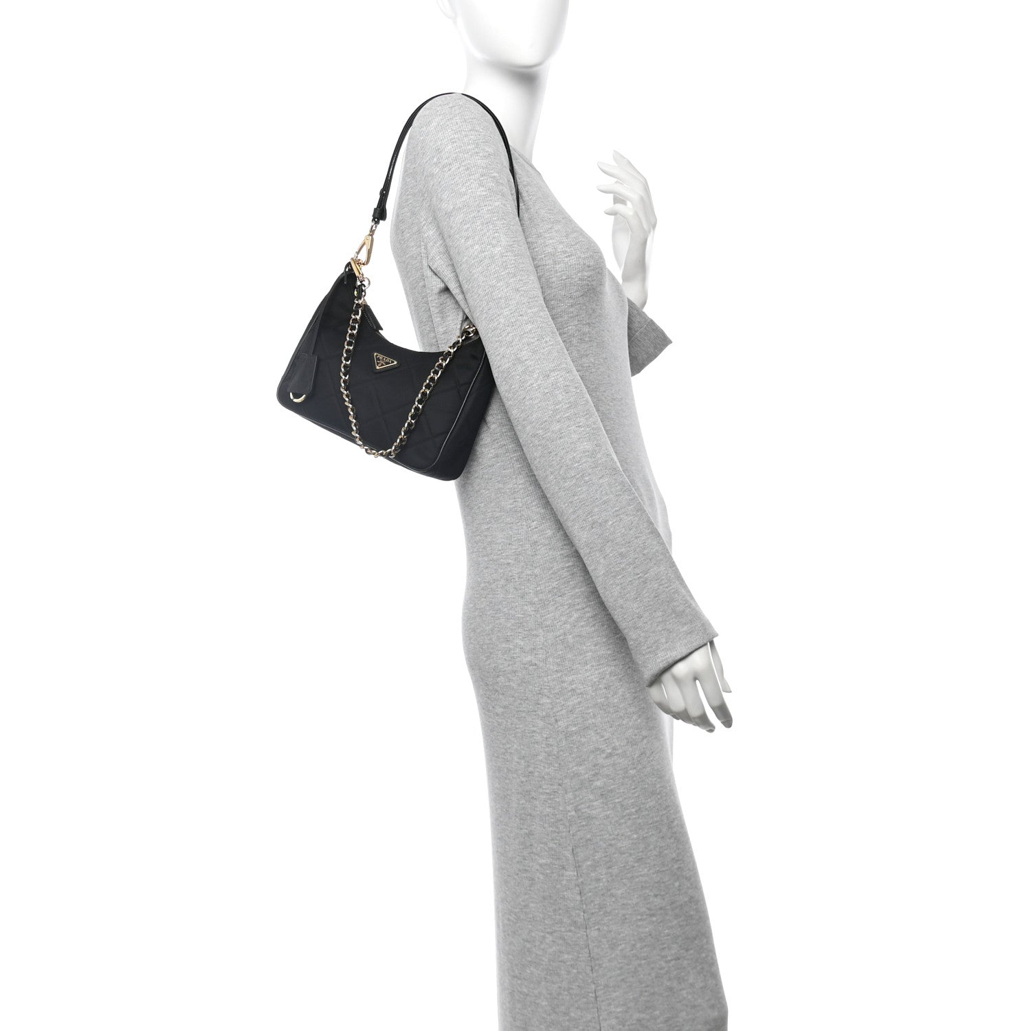 Prada Re-Nylon Saffiano Stitched Mini Re-Edition 1995 Chaine Shoulder Bag Black 2 of 10