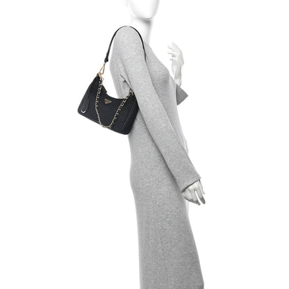 Prada Re-Nylon Saffiano Stitched Mini Re-Edition 1995 Chaine Shoulder Bag Black 2 of 10