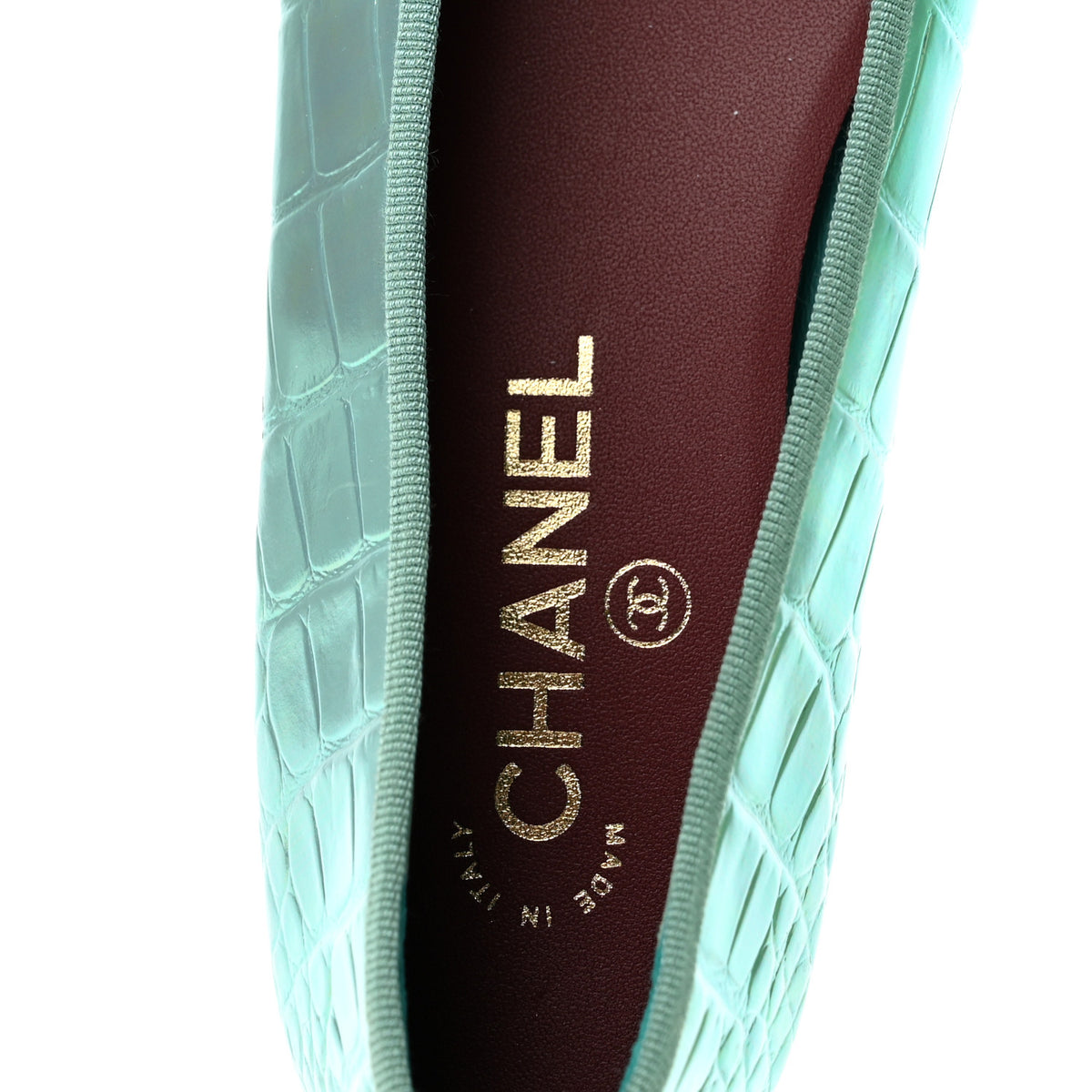 Chanel Iridescent Calfskin Crocodile Embossed Ballerina Flats 39.5 Green 8 of 10