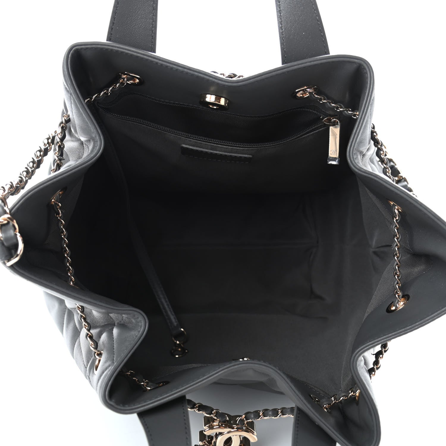 Chanel Lambskin Quilted CC Dweller Drawstring Tote Grey 5 of 10