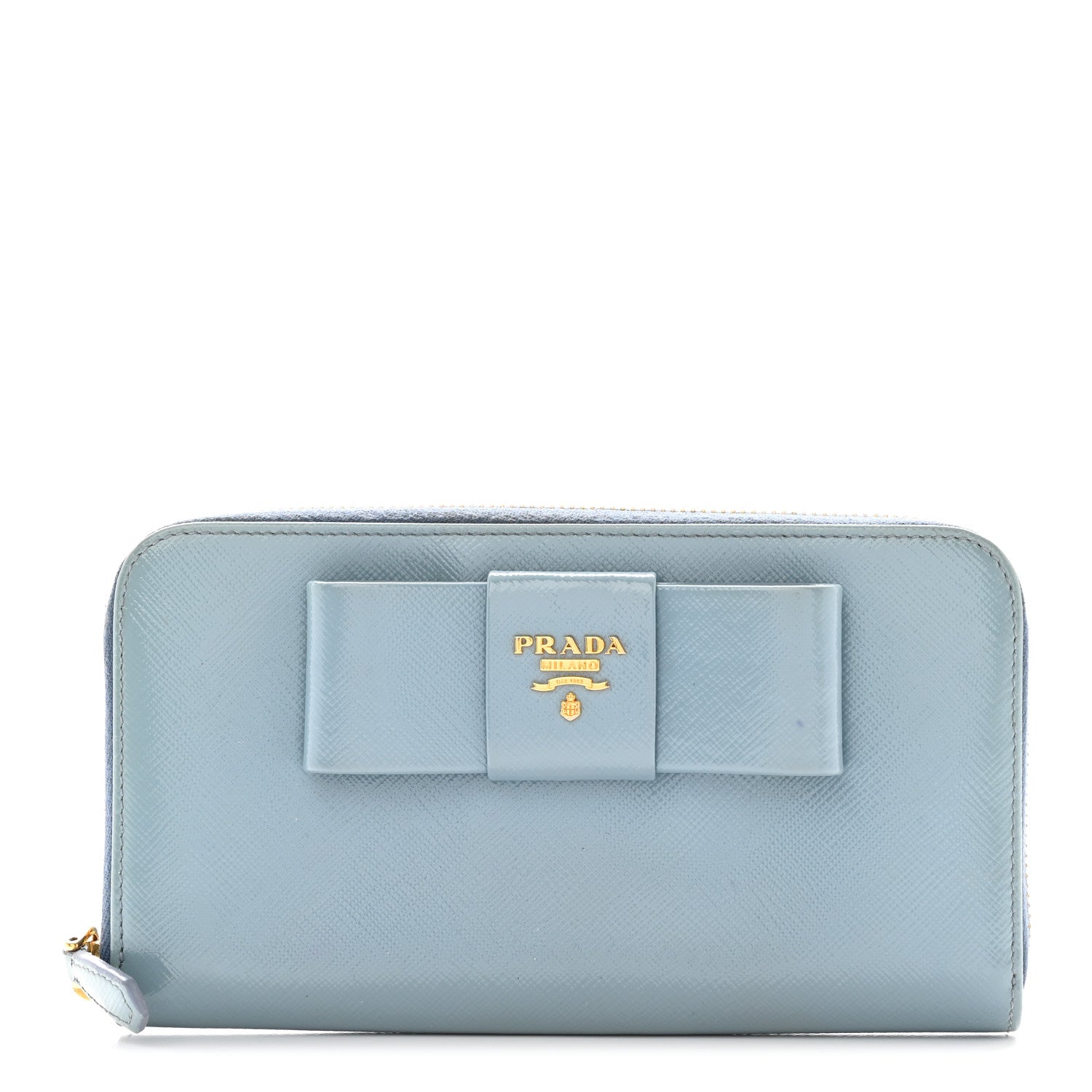 Prada Saffiano Vernice Fiocco Bow Zip Around Wallet Fiordaliso 1 of 18