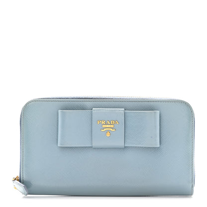 Prada Saffiano Vernice Fiocco Bow Zip Around Wallet Fiordaliso 1 of 18