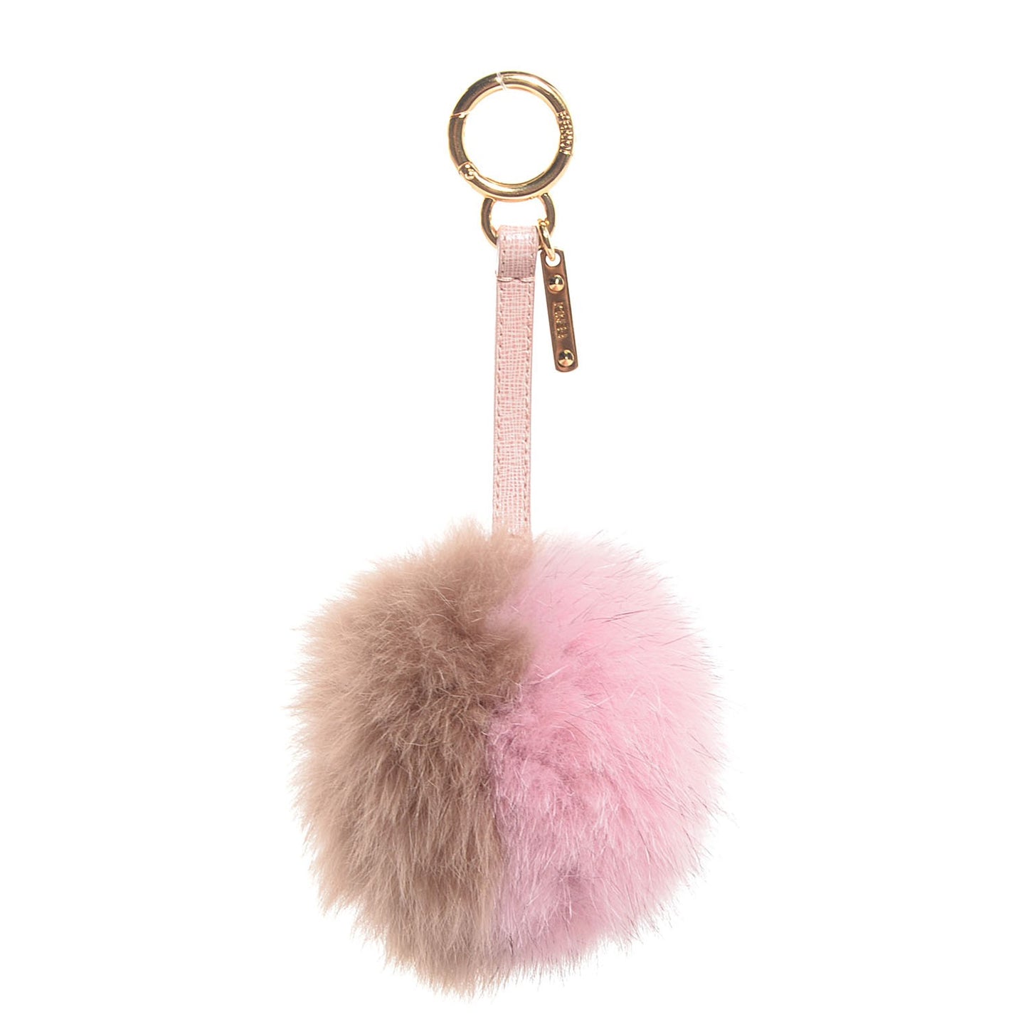 Fox Fur Vitello Elite Bi-Color Pom Pom Bag Charm Rosa Cammello Cipria