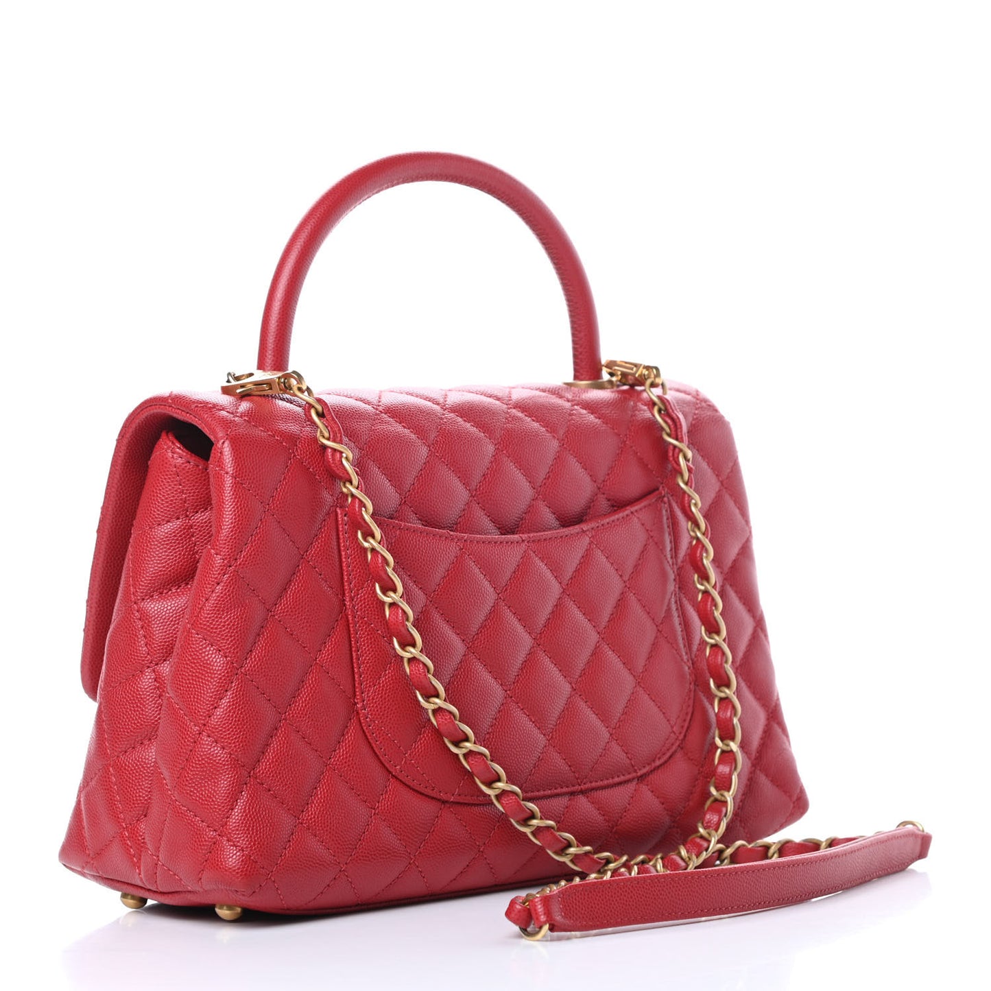 Caviar Quilted Small Coco Handle Flap Red