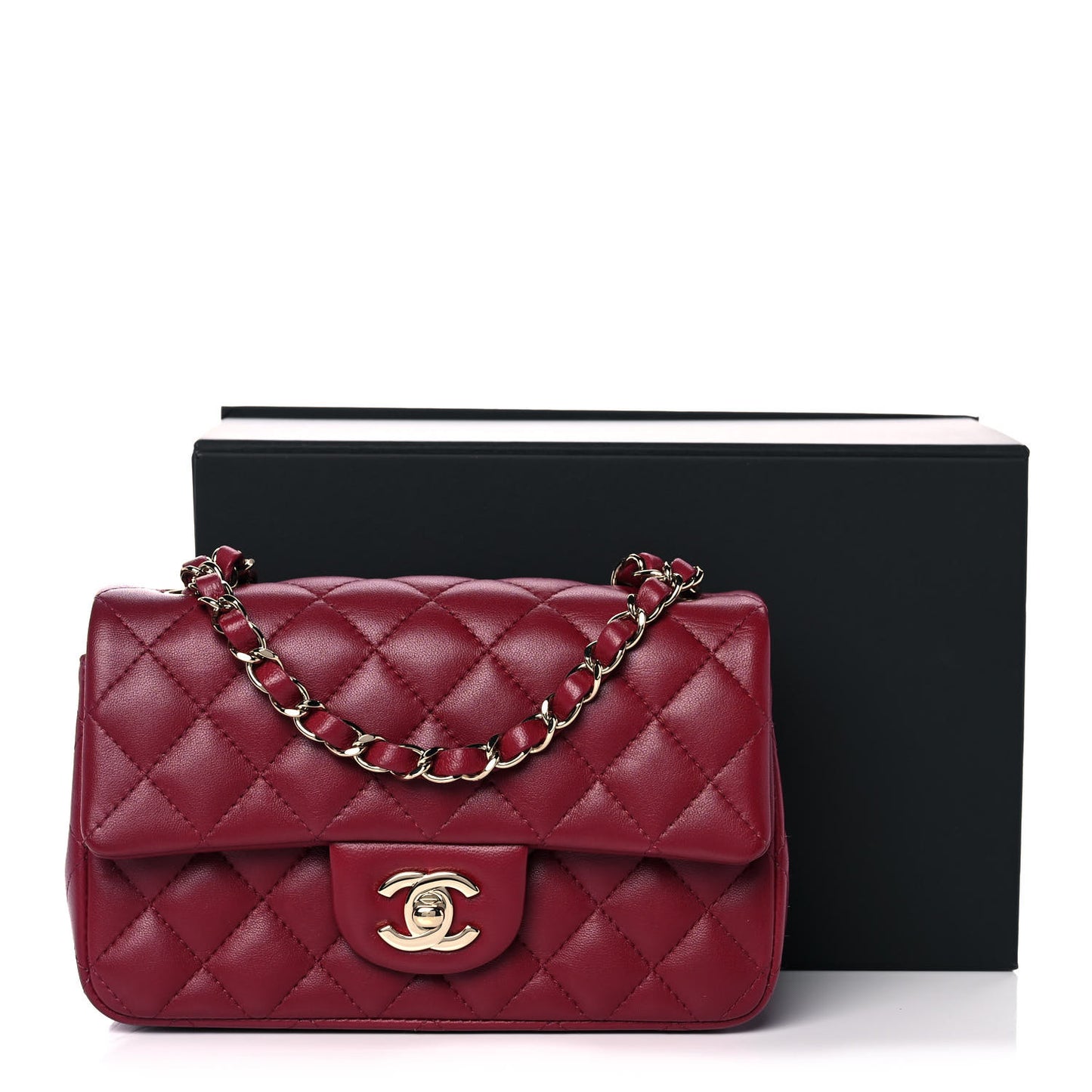 Lambskin Quilted Mini Rectangular Flap Burgundy