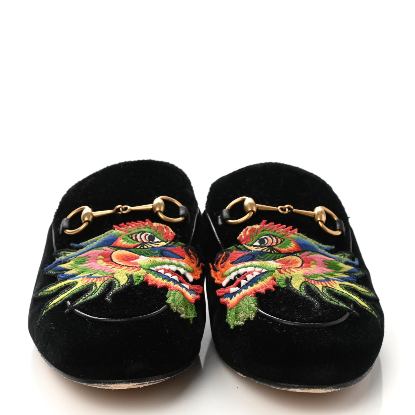 Velvet Dragon Embroidered Womens Princetown Slippers 39.5 Black