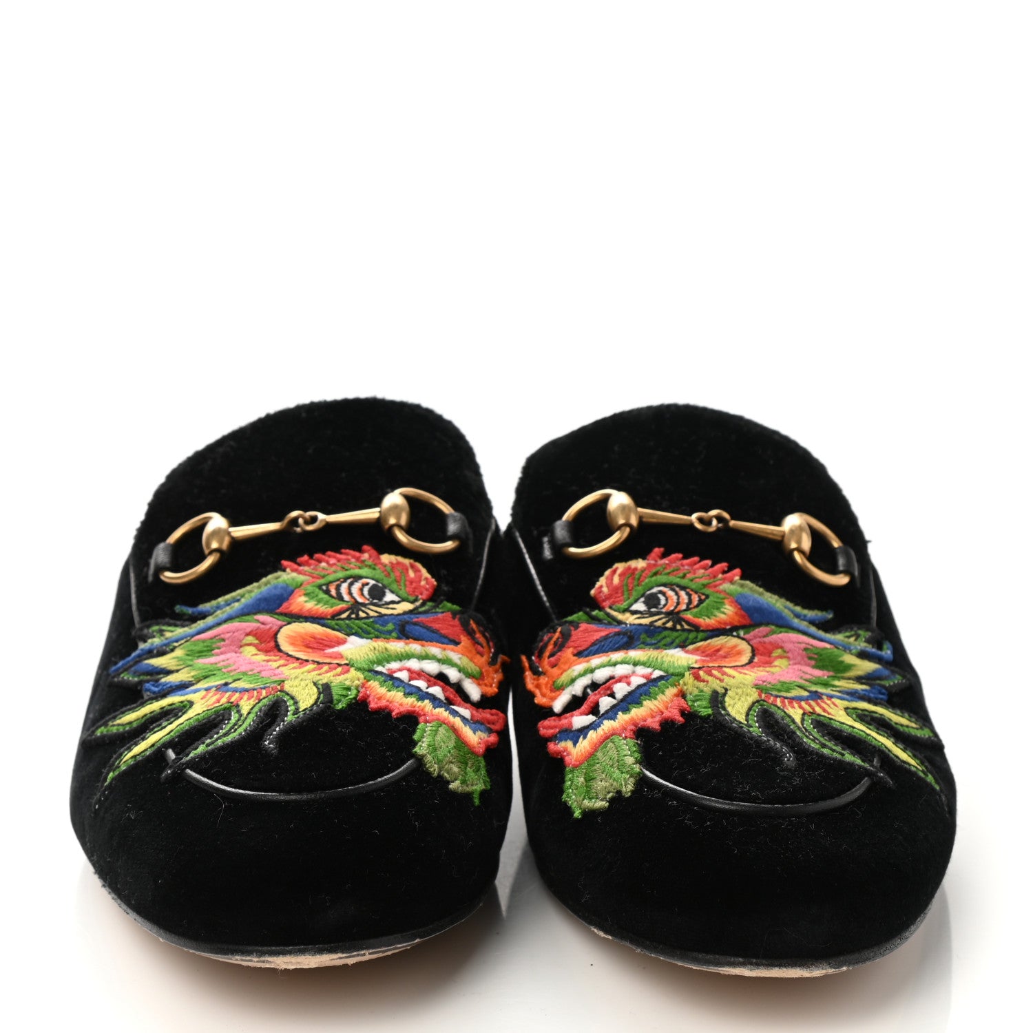 Gucci Velvet Dragon Embroidered Womens Princetown Slippers 39.5 Black 2 of 9