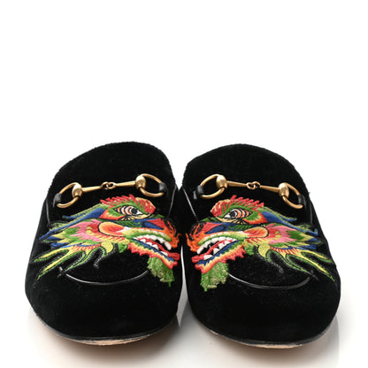 Gucci Velvet Dragon Embroidered Womens Princetown Slippers 39.5 Black 2 of 9