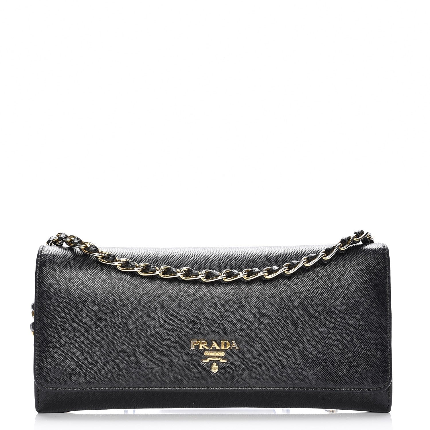 Prada Saffiano Metal Oro Chain Wallet Nero Black 1 of 6