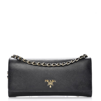 Prada Saffiano Metal Oro Chain Wallet Nero Black 1 of 6